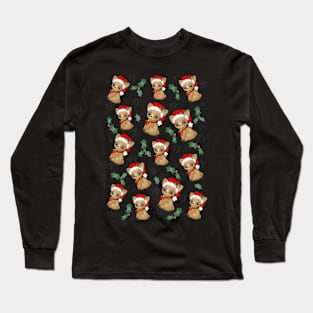 Christmas deers in santa hats Long Sleeve T-Shirt